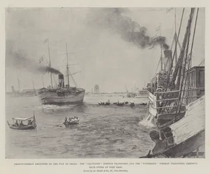 Franco-German Amenities on the Way to China, the Aquitaine and the Wittekind cheering each other at Port Said